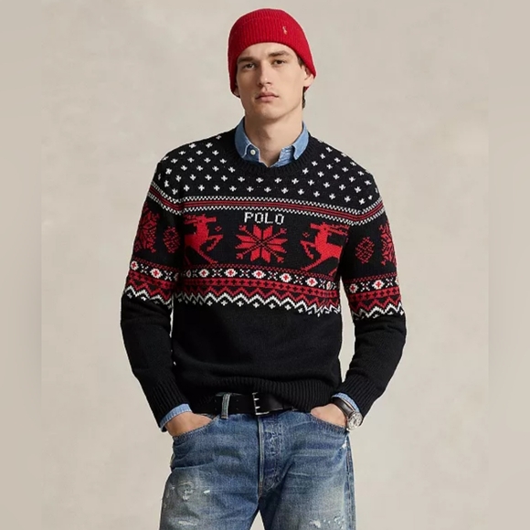 Men's Polo Ralph Lauren Cotton Cashmere Raindeer Sweater & Socks L, XL - Picture 3 of 9